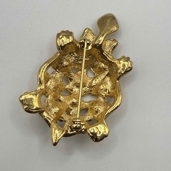 Vintage Lot of Two Turtle Brooch Pins Silver Tone Faux Tortoise Shell Gold Tone - Picture 5 of 8
